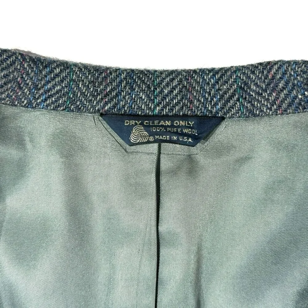 Vintage Kuppenheimer USA 100% Wool Tweed Blazer Gray Blue Stripe ~ Men’s 46R